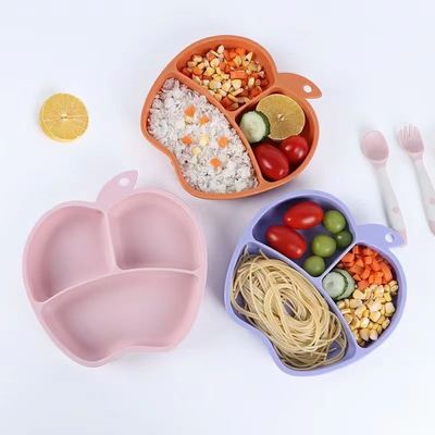 Anti Slip Silicone Piring Makan Terintegrasi Anti Drop Bayi Piring Makan Berbentuk Apple Anak-anak Perlengkapan Meja Suction Cup Bowl