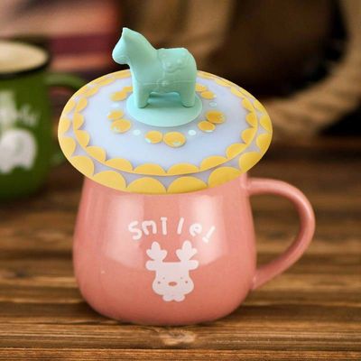 Cartoon Disesuaikan Kebocoran Proof Silicone Tea Cup Tutup Tanpa Bau Dan Non Toxic Silicone Cup Tutup